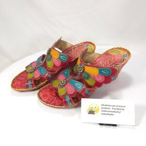 Elite by Corkys Nectar Floral Wedge Sandals Womens Size 7 Red Multi